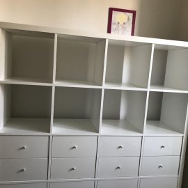 IKEA storage shelves with drawers and doors